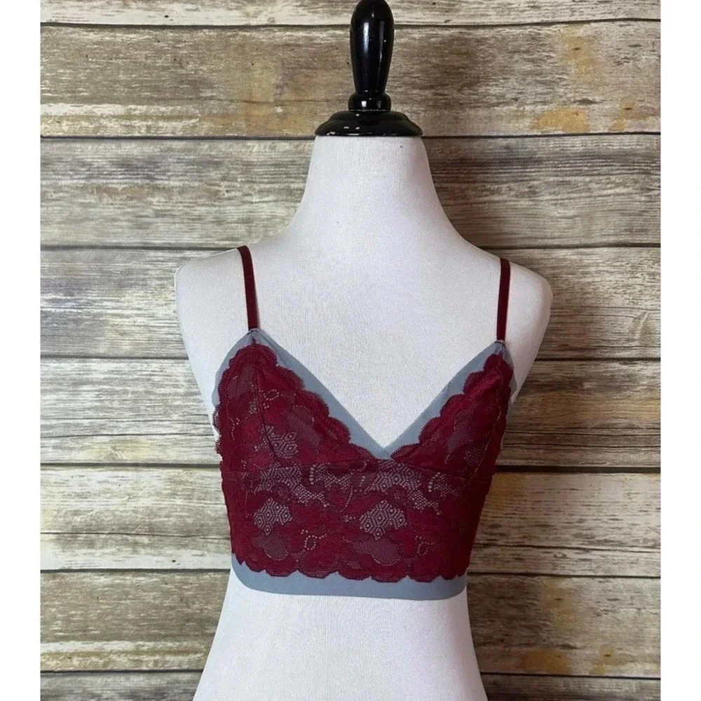 Free People Women's Dark Red Gray Lace Bralette XS